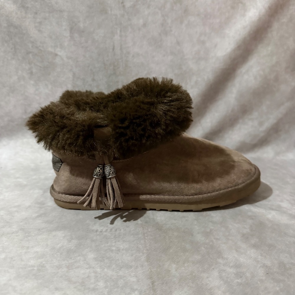 Dunes Ankle Boots Womens 8 Tan Good Faux Fur Tassel Suede 1092